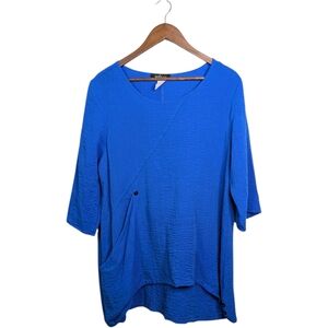 Yushi Tunic Top Large Lagenlook Minimalist Artsy Asymmetrical Crinkle Blue